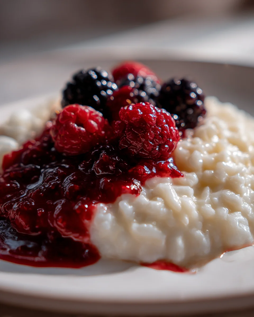Vanilla Bean Rice Pudding with Berry Compote