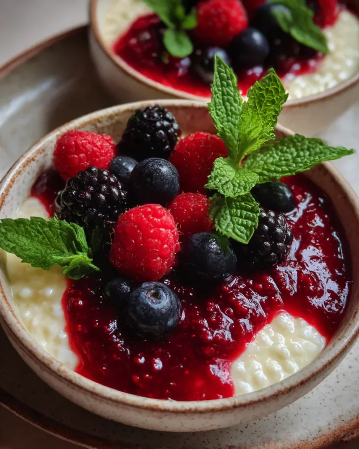 Vanilla Bean Rice Pudding with Berry Compote