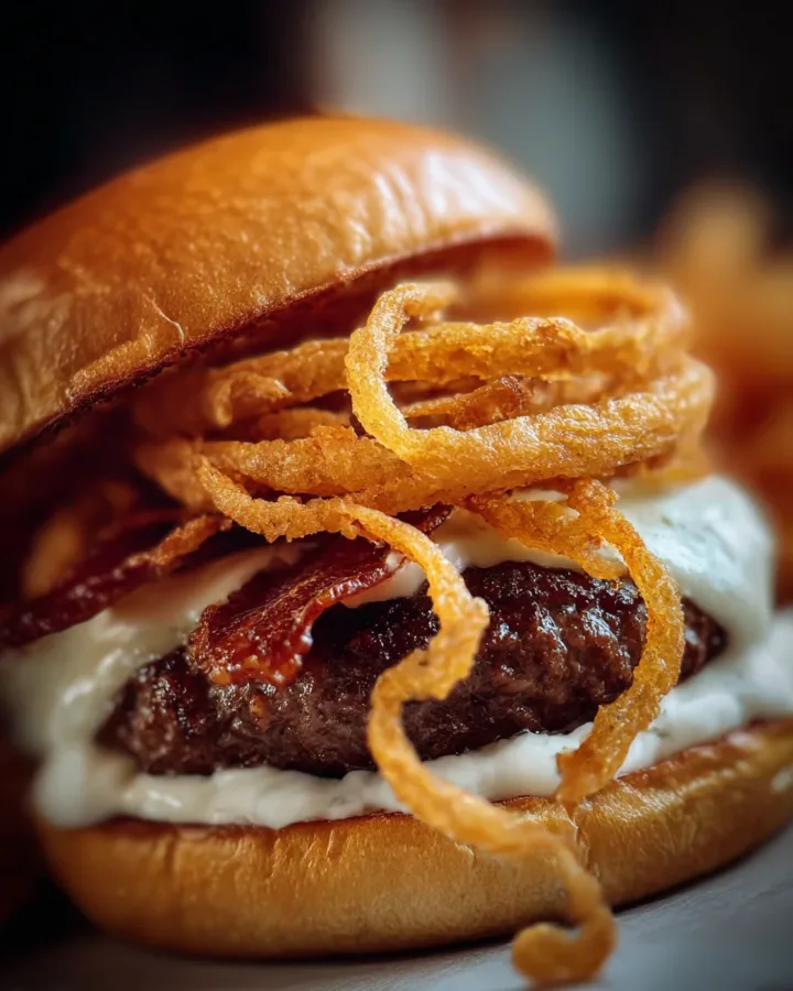 BBQ Ranch Smash Burger with Crispy Onion Straws