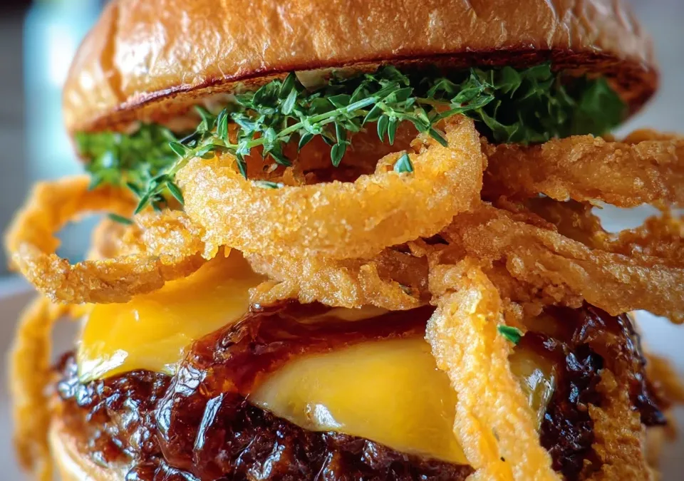 BBQ Ranch Smash Burger with Crispy Onion Straws