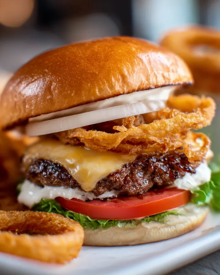 BBQ Ranch Smash Burger with Crispy Onion Straws