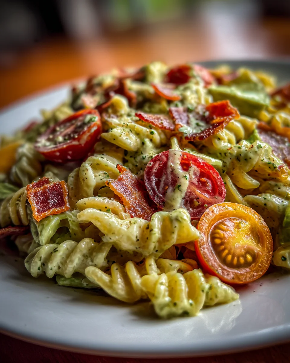 BLT Pasta Salad with Creamy Avocado Dressing