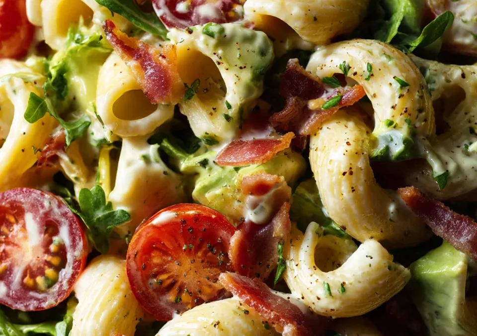 BLT Pasta Salad with Creamy Avocado Dressing