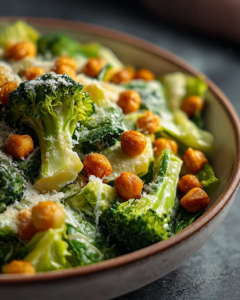 Broccoli Caesar Salad with Crispy Chickpeas