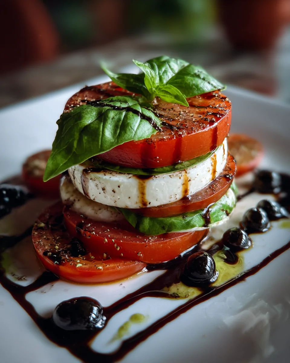 Caprese Stack Salad with Balsamic Pearls