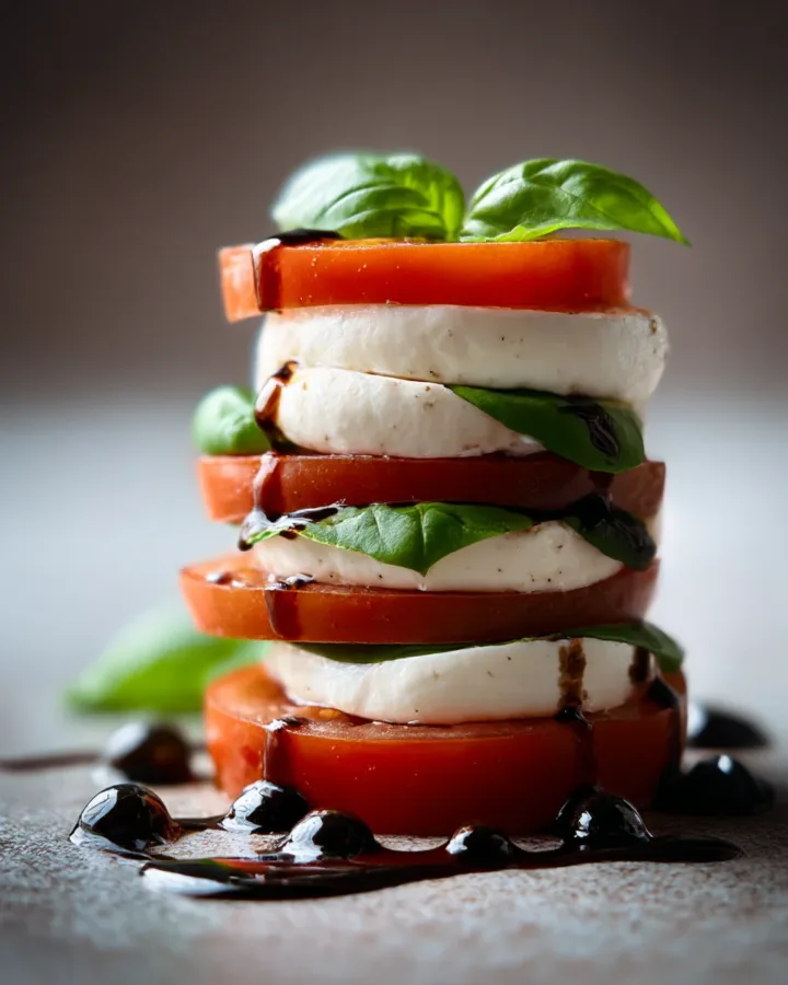 Caprese Stack Salad with Balsamic Pearls