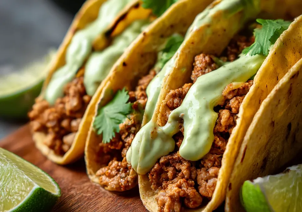 Chipotle Lime Turkey Tacos with Avocado Crema