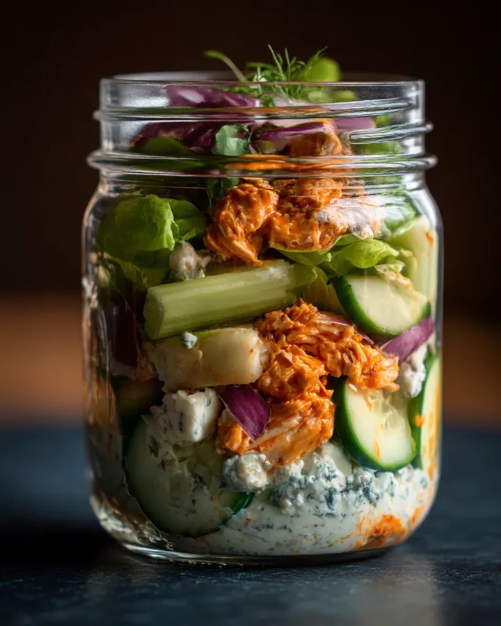High-Protein Buffalo Chicken Jar Salad