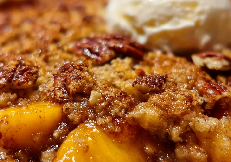 Peach Bourbon Pecan Cobbler