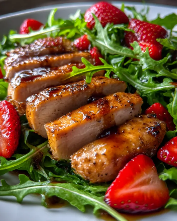 Strawberry Balsamic Chicken & Arugula Salad