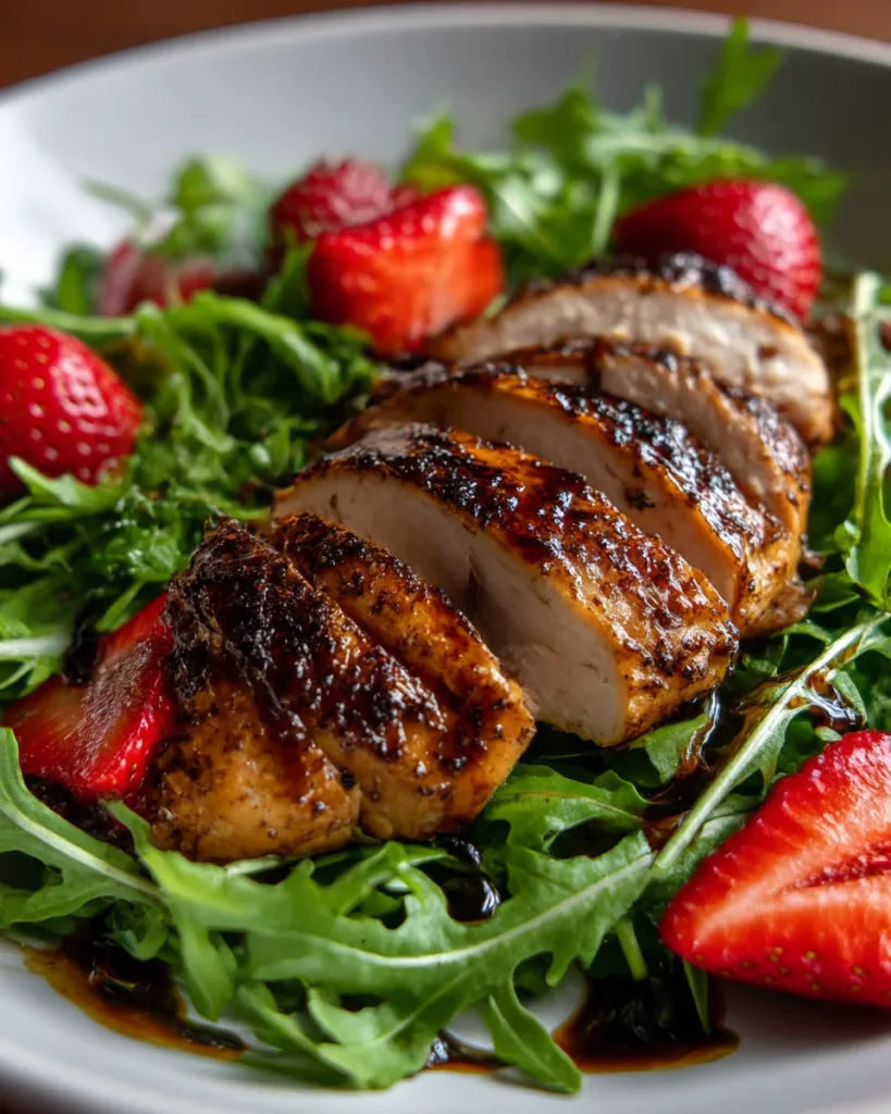 Strawberry Balsamic Chicken & Arugula Salad