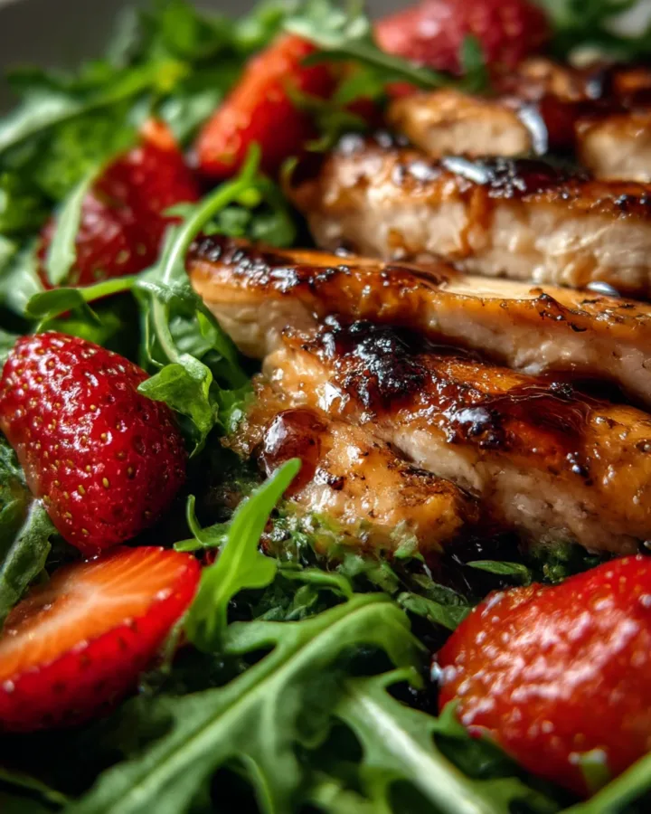 Strawberry Balsamic Chicken & Arugula Salad