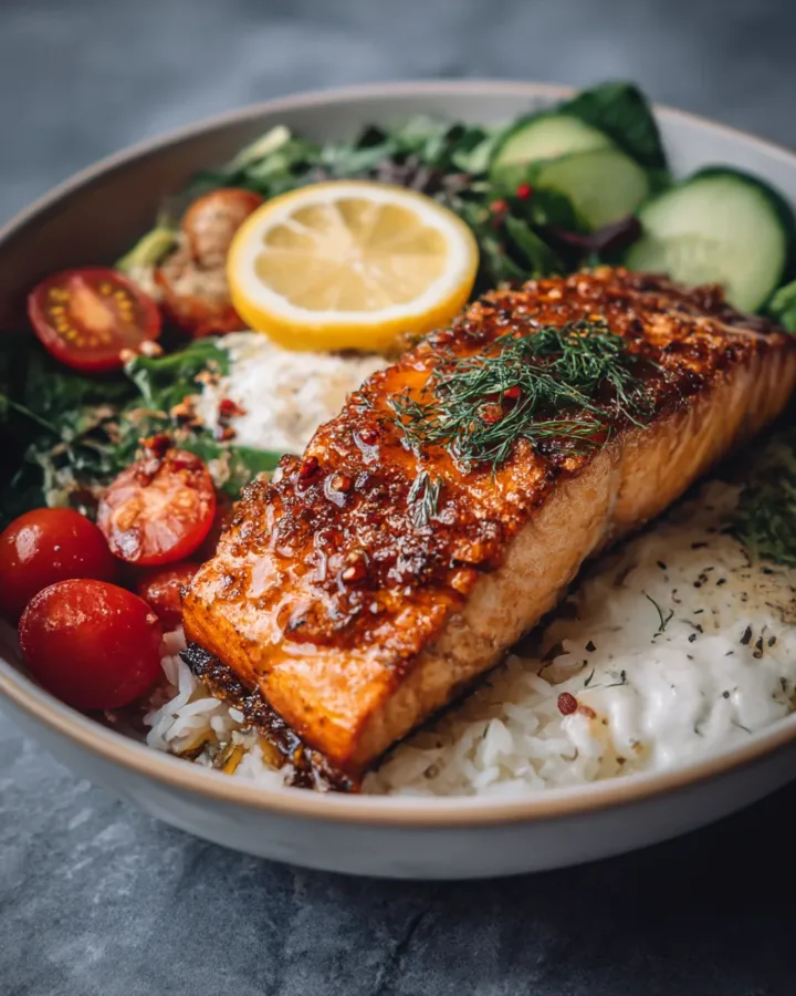 Crispy Hot Honey Salmon Bowls