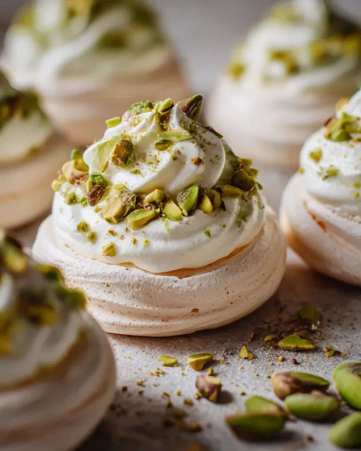 Pistachio Rosewater Pavlova Nests