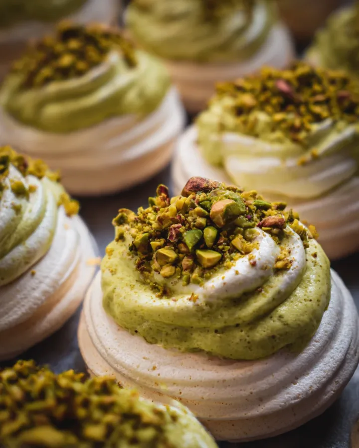 Pistachio Rosewater Pavlova Nests