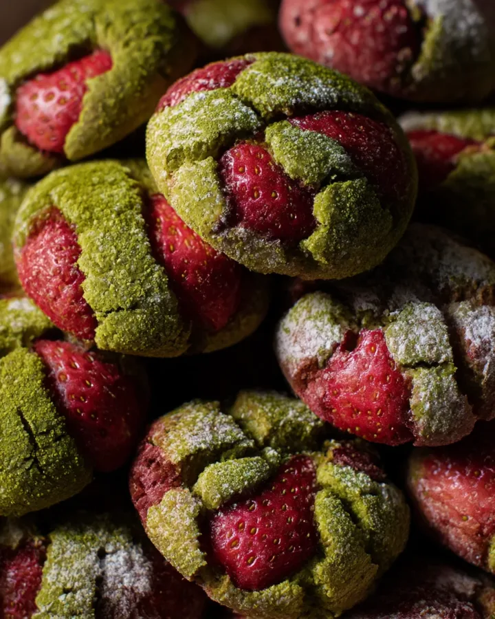 Strawberry Matcha Crinkle Cookies