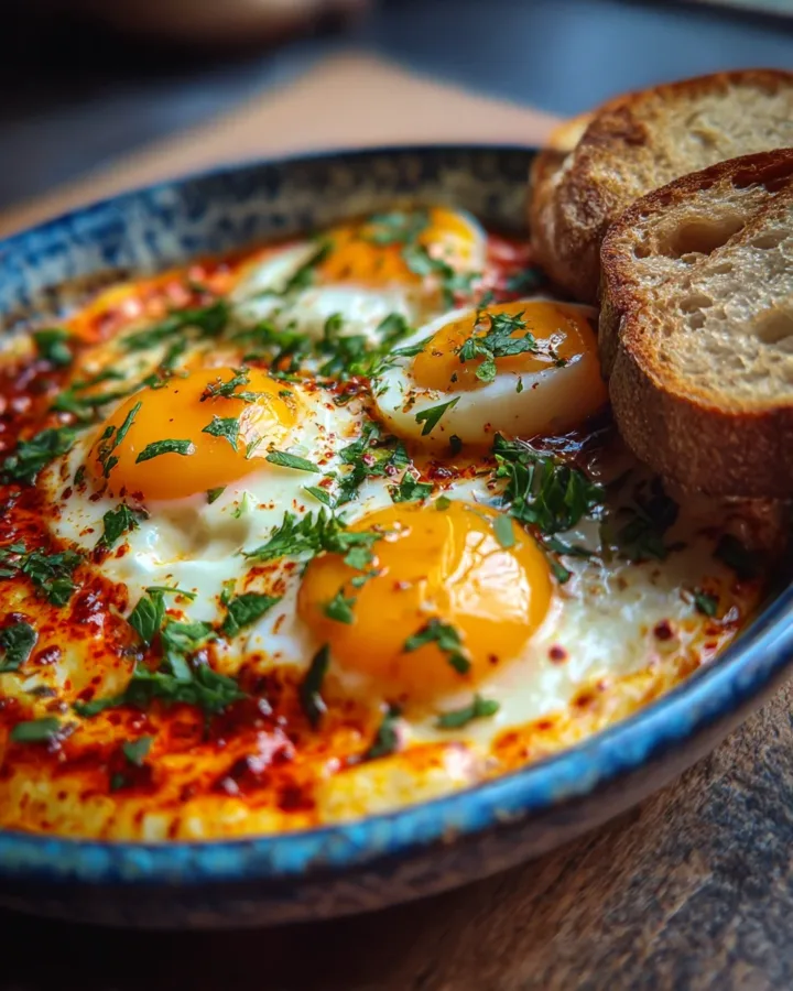 Turkish Eggs Cilbir with Chili Butter