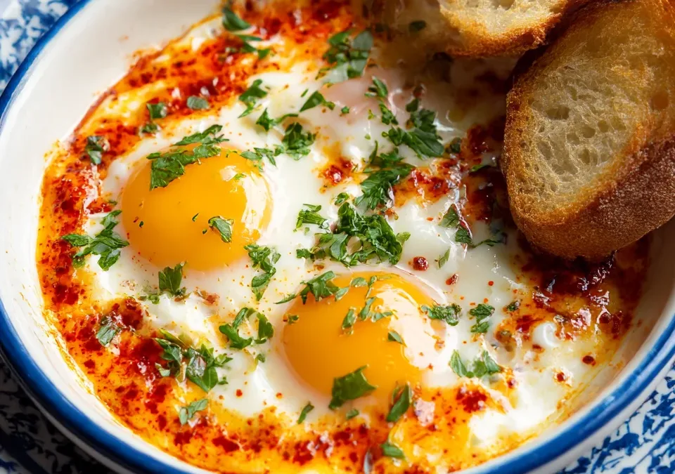Turkish Eggs Cilbir with Chili Butter