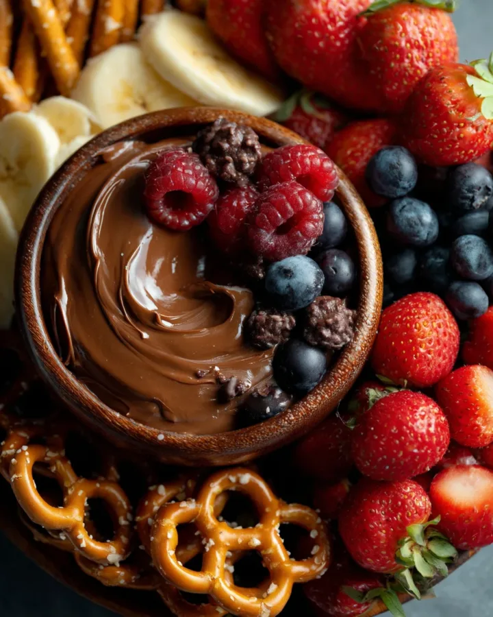 Brownie Batter Dip with Fruit & Pretzels