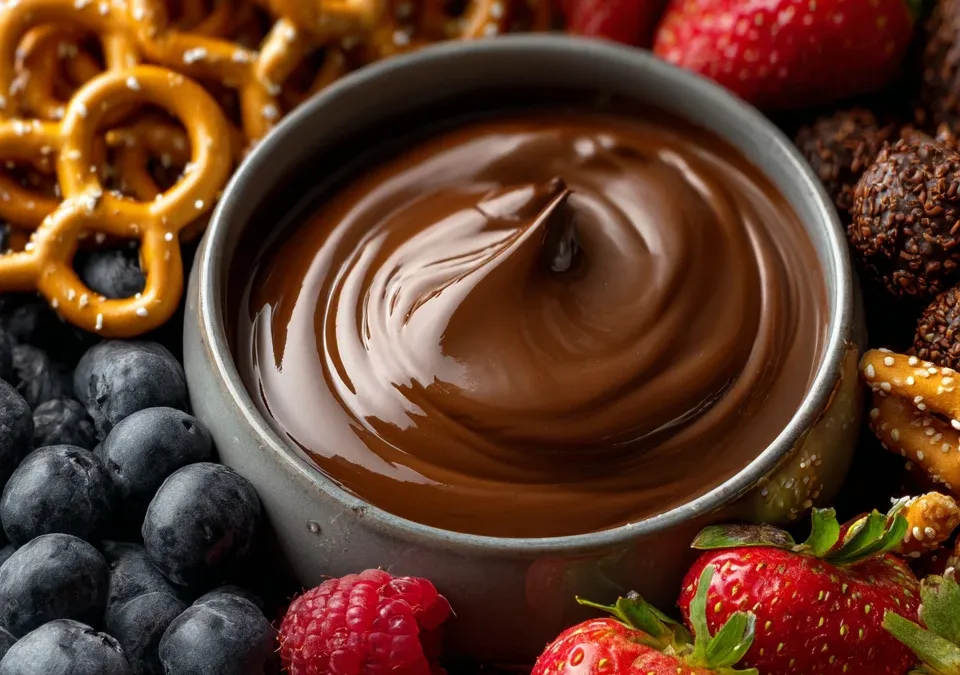 Brownie Batter Dip with Fruit & Pretzels