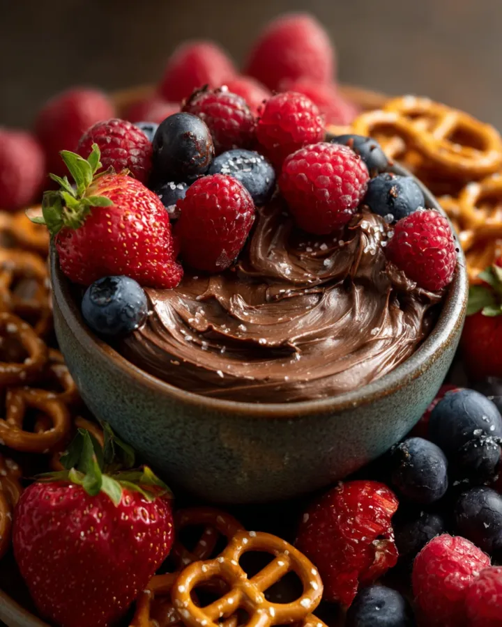 Brownie Batter Dip with Fruit & Pretzels
