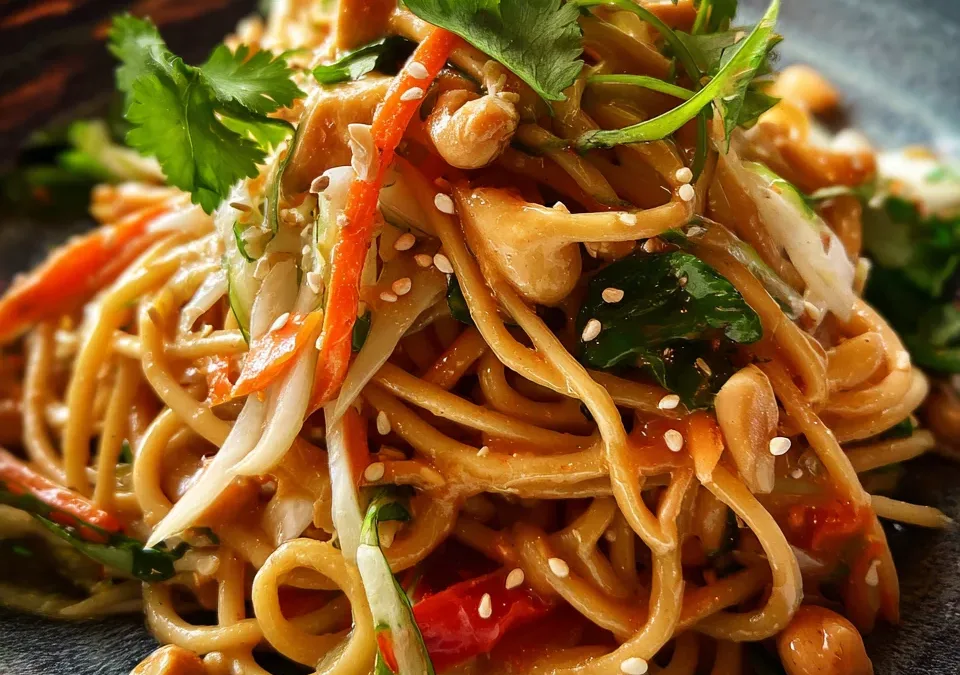 Cold Peanut Noodle Salad with Crunchy Slaw
