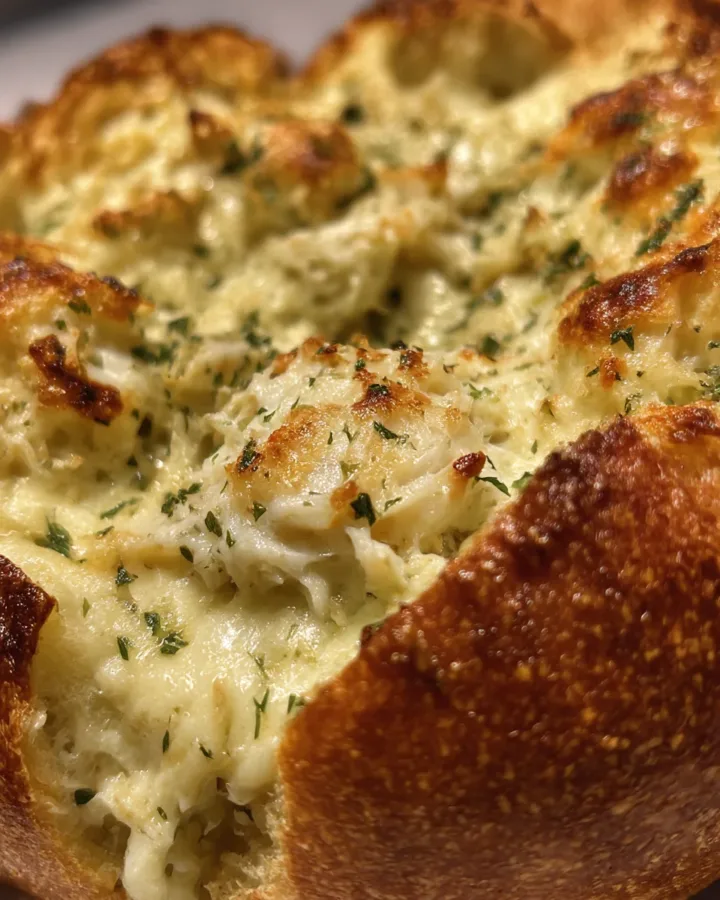 Hot Crab & Artichoke Dip in Bread Bowl