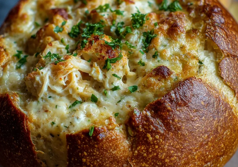 Hot Crab & Artichoke Dip in Bread Bowl