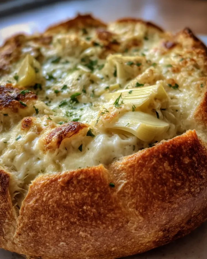 Hot Crab & Artichoke Dip in Bread Bowl