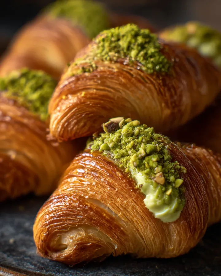 Pistachio Cream Kunafa Croissants
