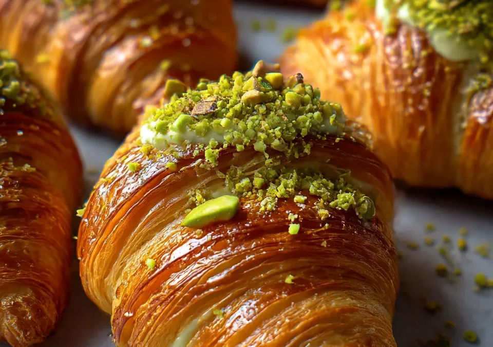 Pistachio Cream Kunafa Croissants