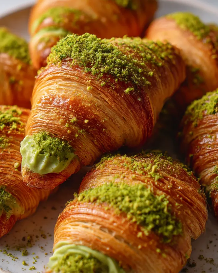 Pistachio Cream Kunafa Croissants