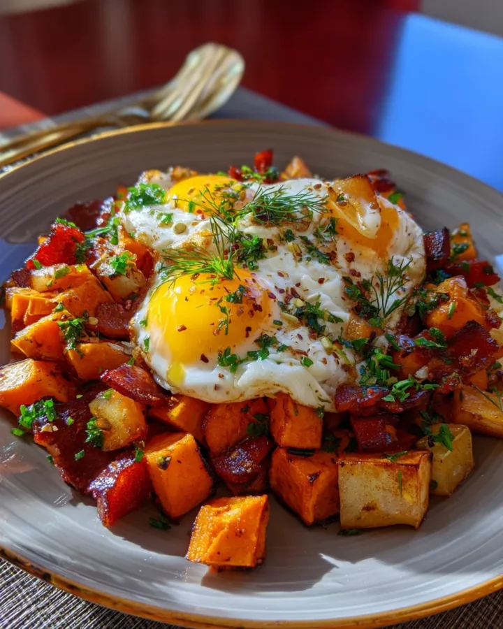 Sweet Potato Breakfast Hash with Hot Honey