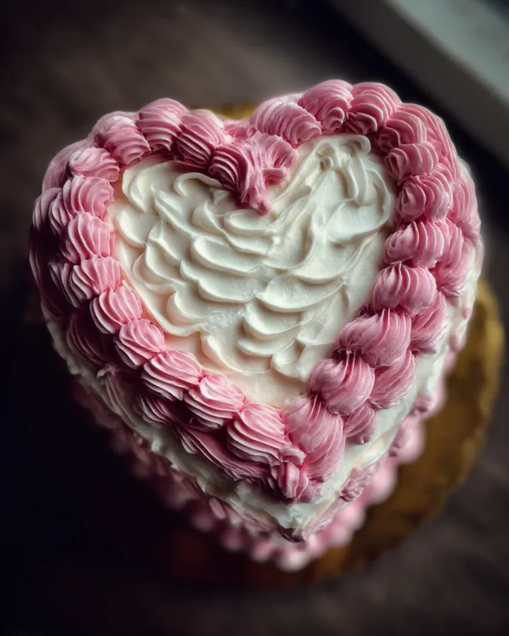 Vintage Heart Cake with Pink Piping