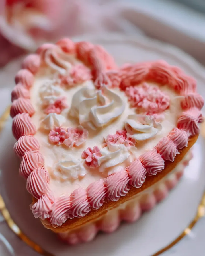 Vintage Heart Cake with Pink Piping