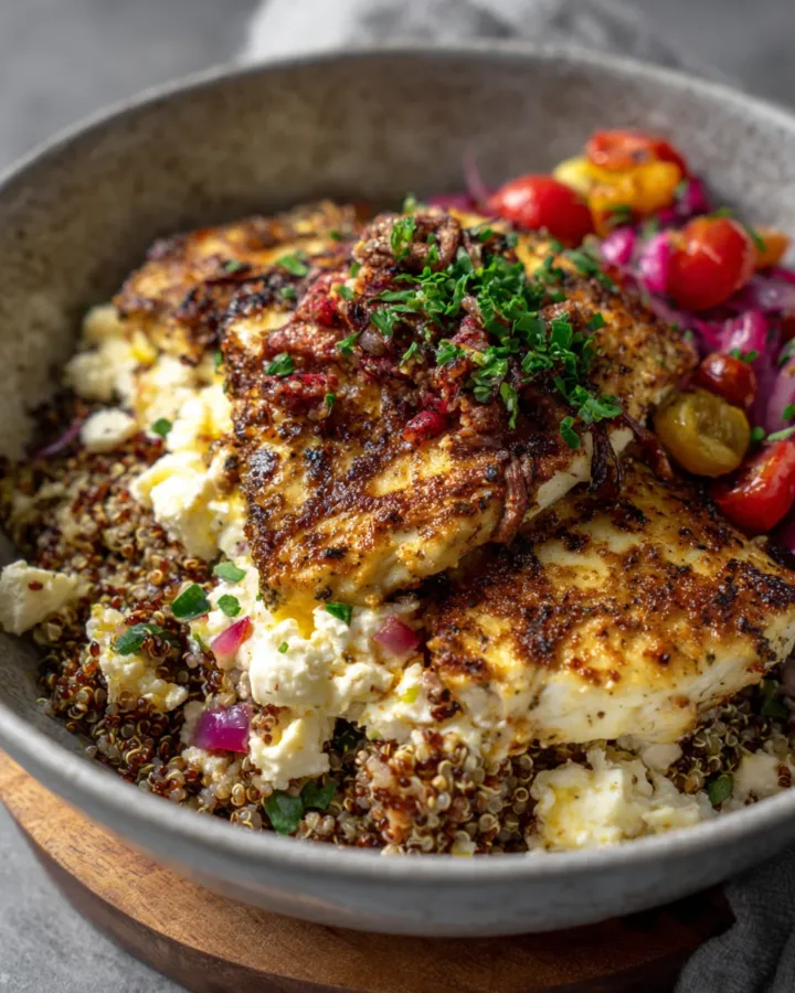 Baked Feta Chicken Quinoa Bowls