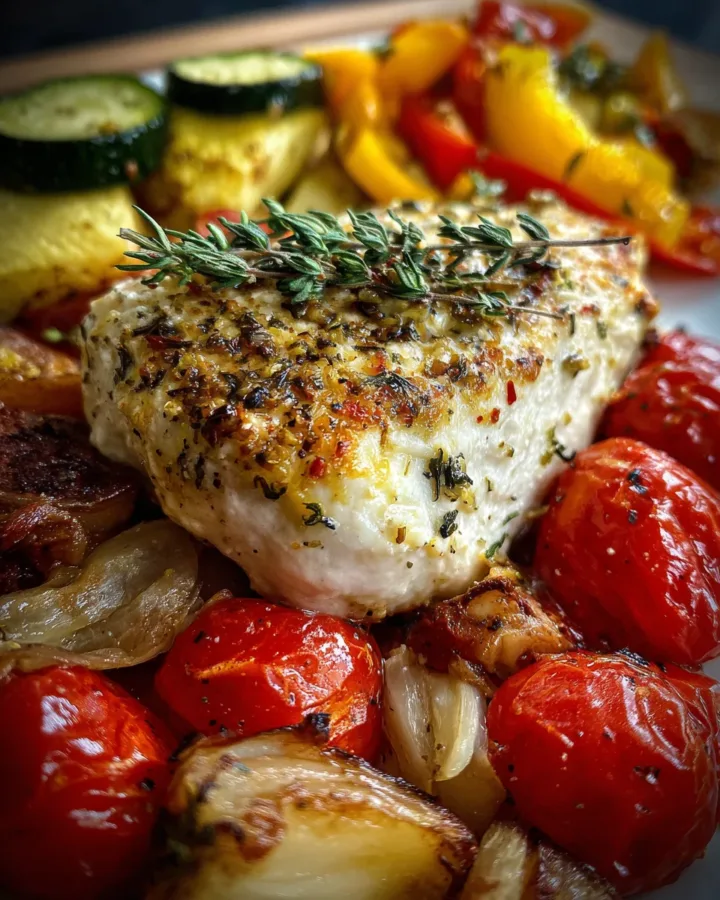 Baked Feta Chicken with Roasted Veggies