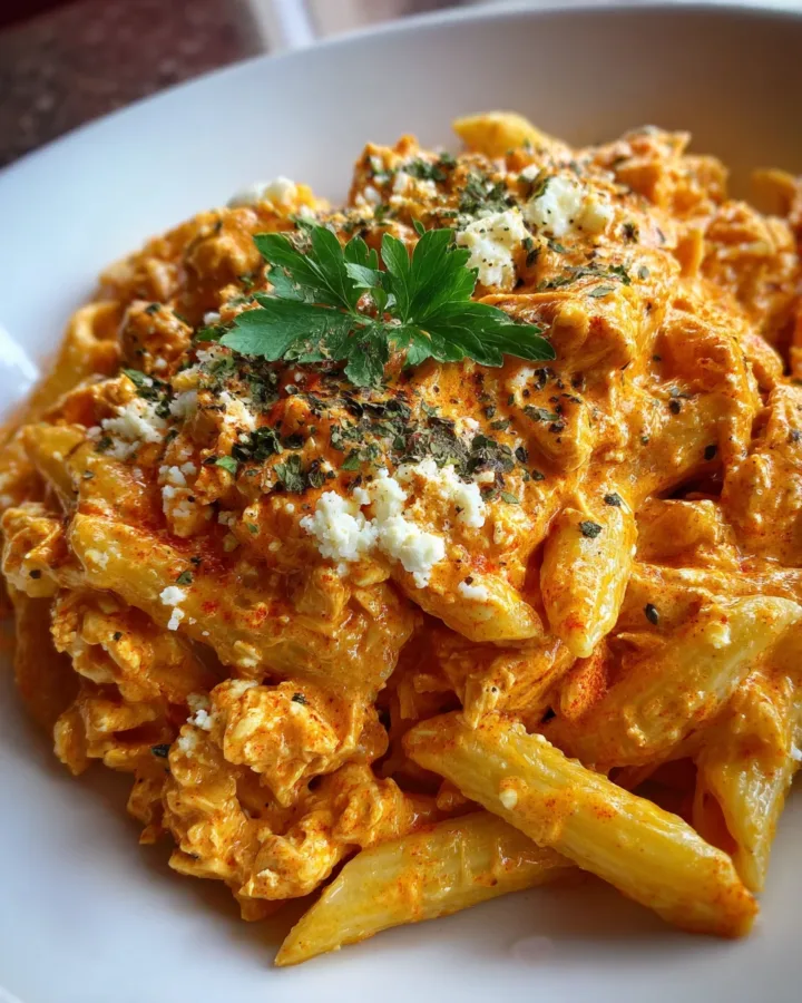 Buffalo Chicken Cottage Cheese Pasta