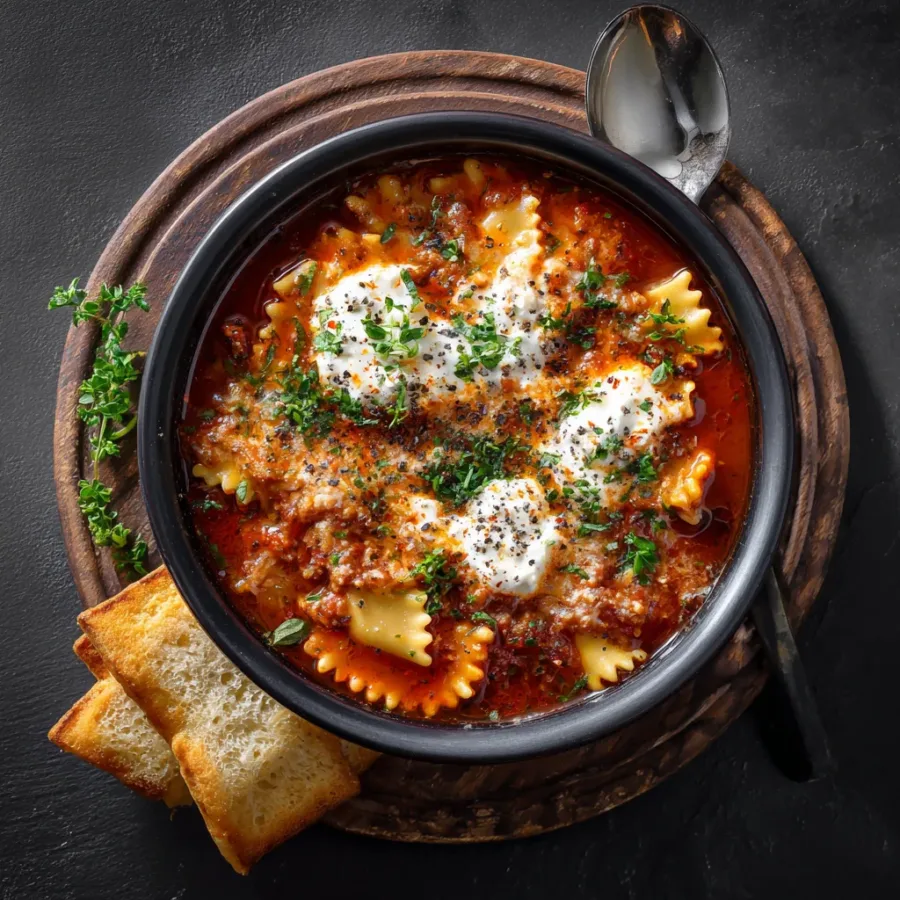 Lasagna Soup with Ricotta Dollops