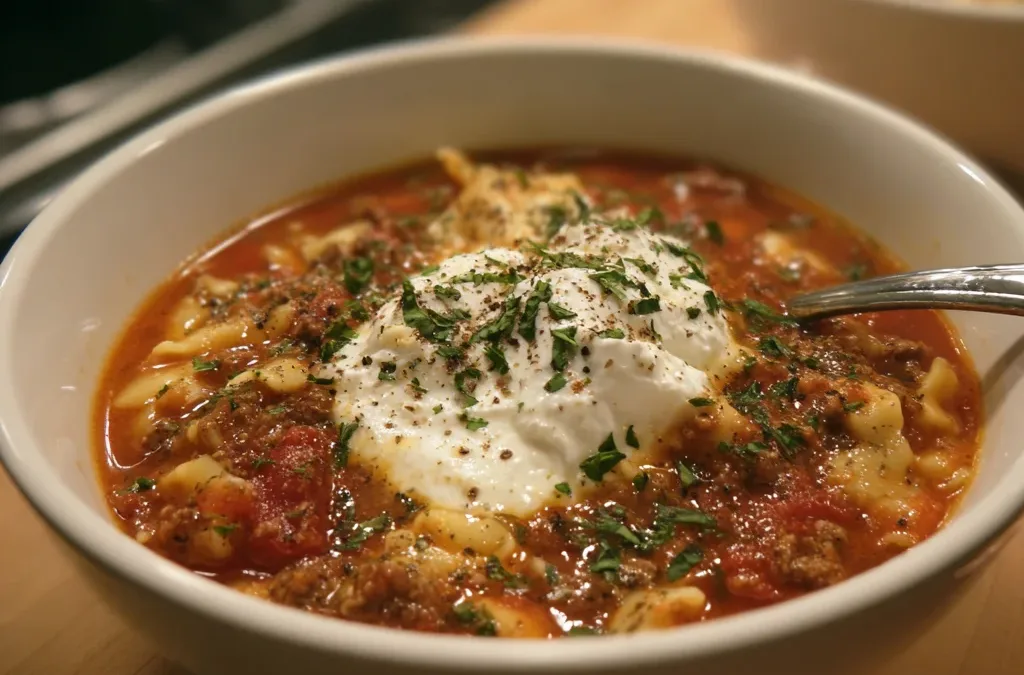 Lasagna Soup with Ricotta Dollops