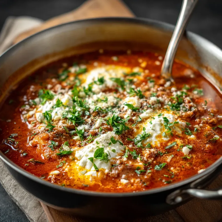 Lasagna Soup with Ricotta Dollops