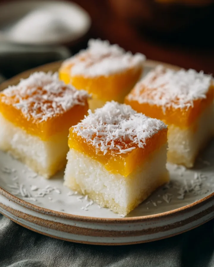 Coconut Mango Mochi Cake Bars