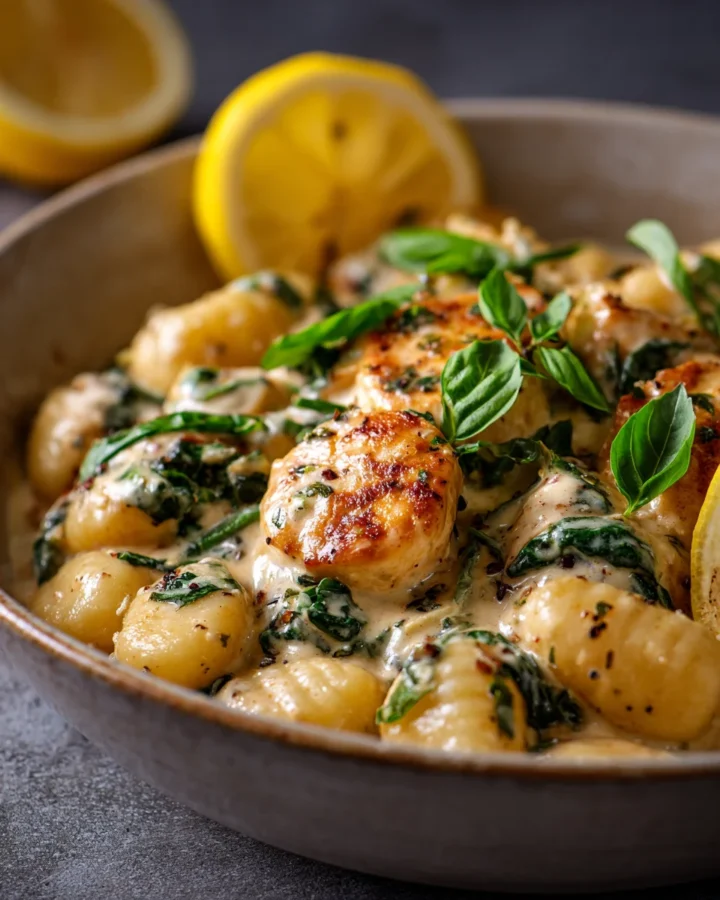 Creamy Lemon Basil Halal Chicken Gnocchi Skillet