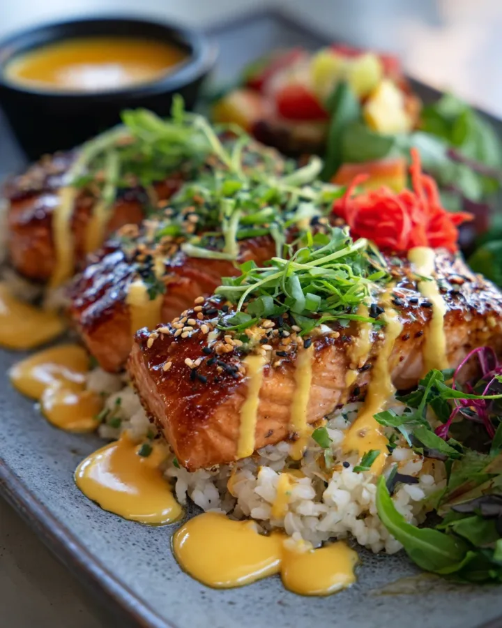 Crispy Bang Bang Salmon Bowls