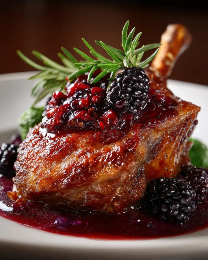 Crispy Duck Leg Confit with Blackberry Glaze