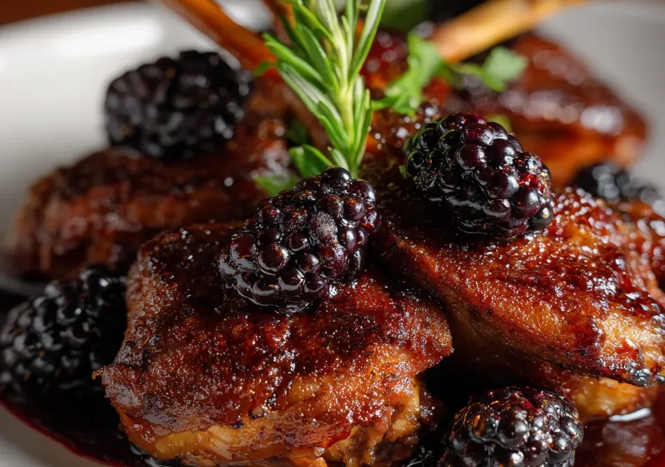 Crispy Duck Leg Confit with Blackberry Glaze