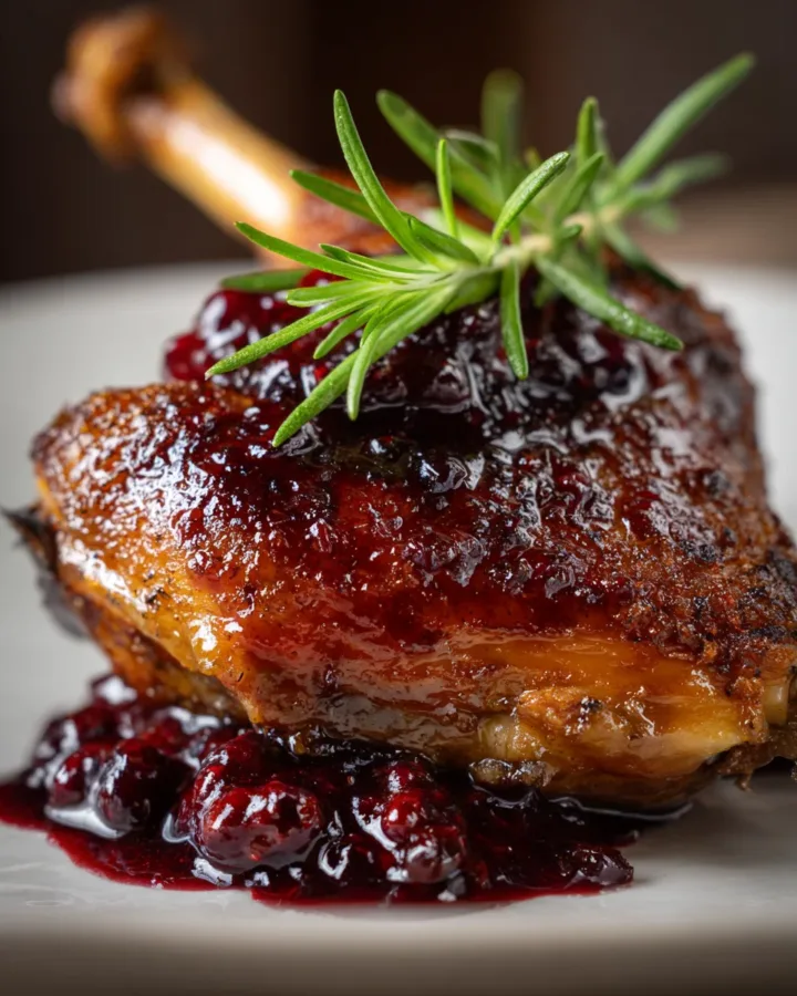 Crispy Duck Leg Confit with Blackberry Glaze