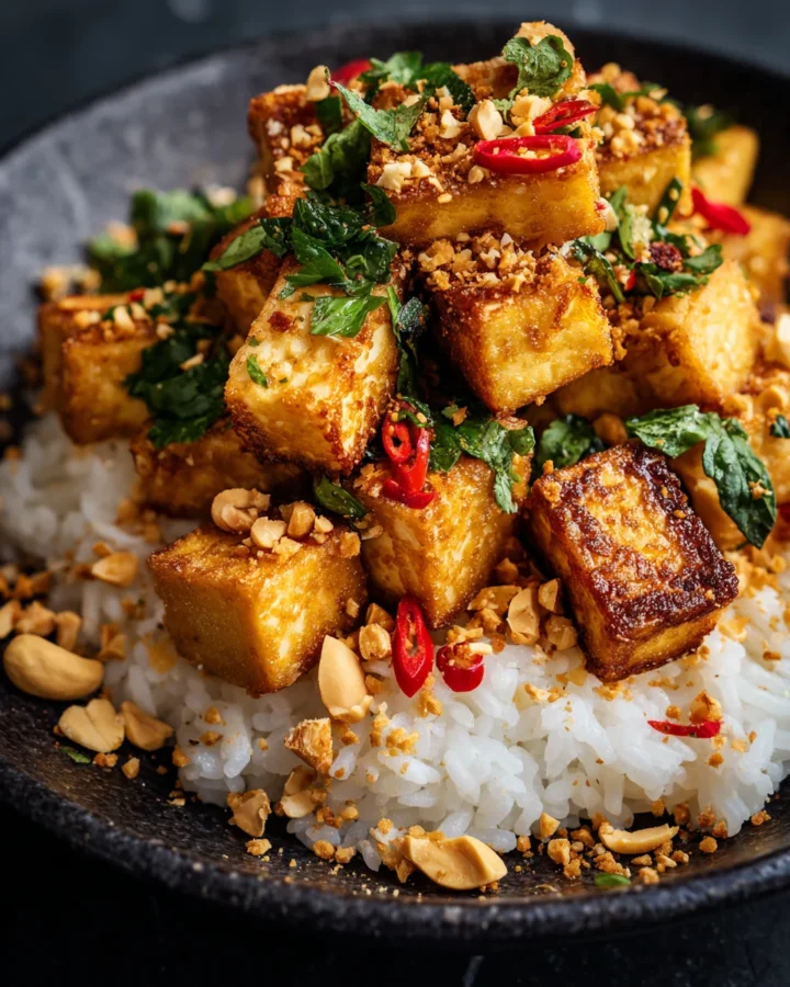 Crispy Tofu Peanut Rice Bowls