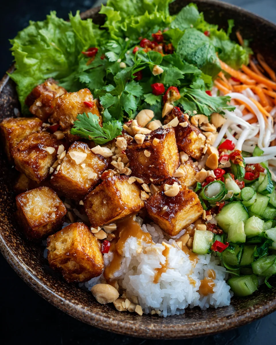 Crispy Tofu Peanut Rice Bowls