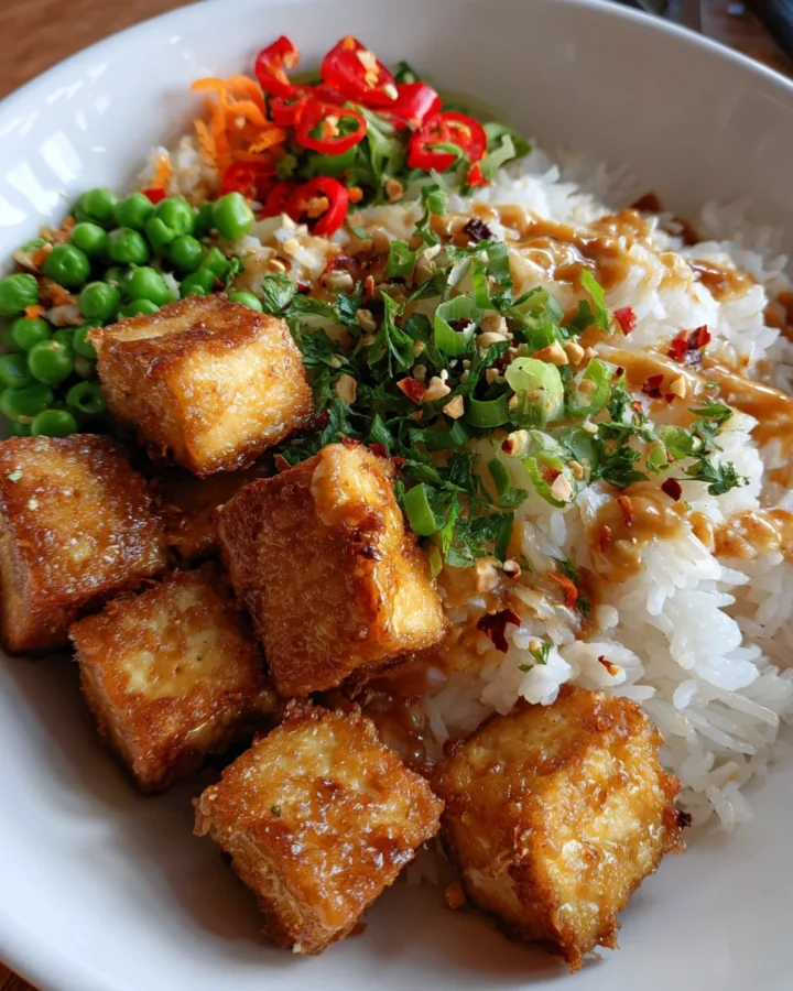 Crispy Tofu Peanut Rice Bowls